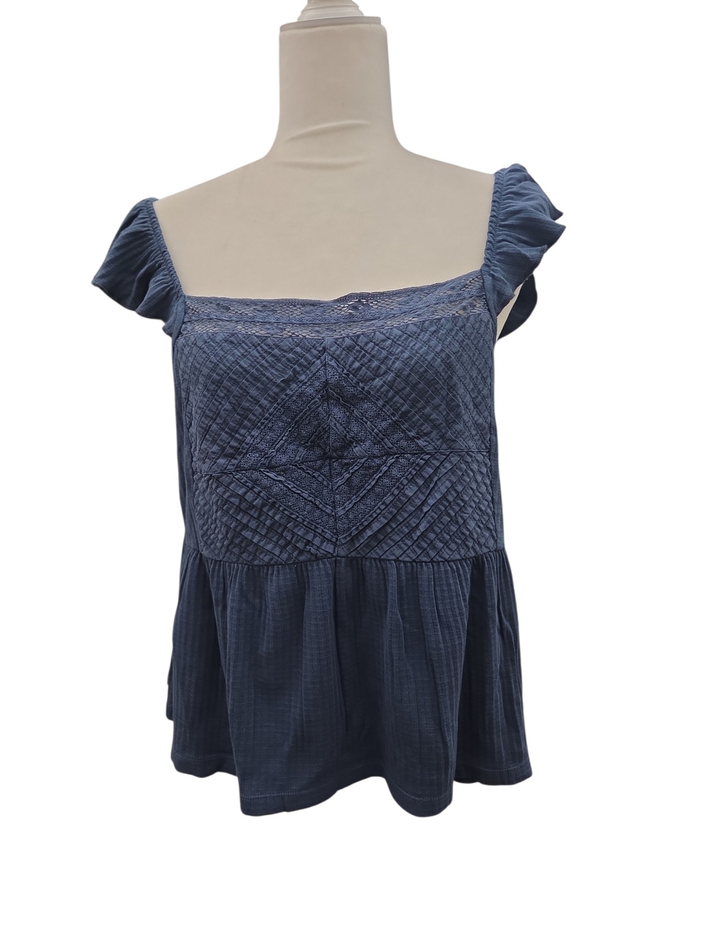 Lucky Brand Blue Square Neck Peplum Camisole Large